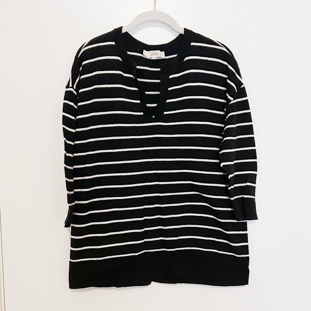 Loft Striped Split Neck Sweater - image 2